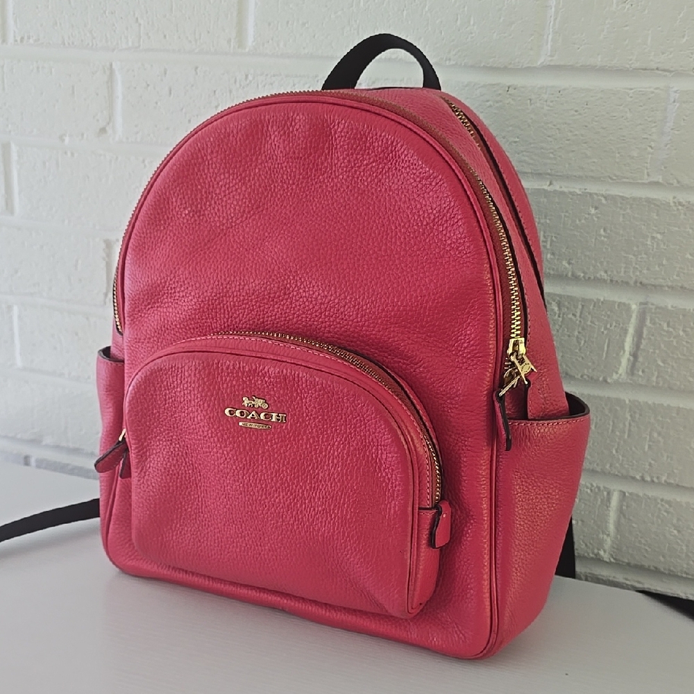 Coach Pink Pebbled Leather Backpack with Gold-Tone Hardware